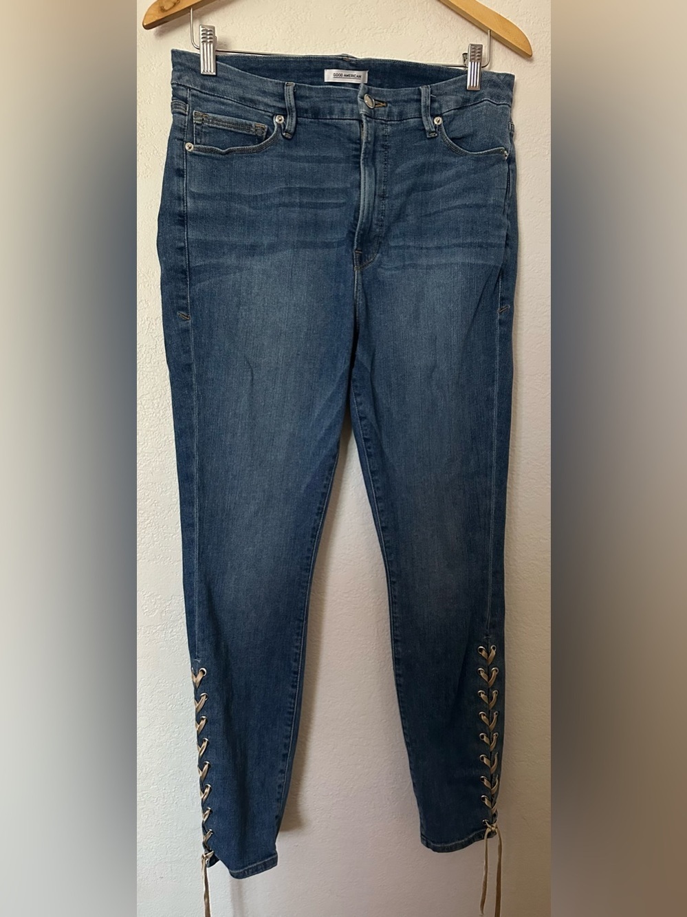 Good American Good Legs Lace Up Blue Skinny Jeans - Size 16